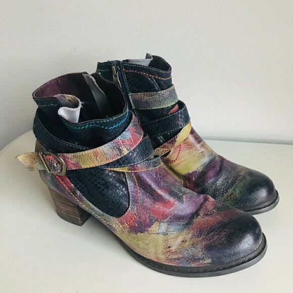 L'Artiste Spring Step Shazzam Navy Multicolored Ankle Boots Size US 8.5 EU 39 - Picture 1 of 8
